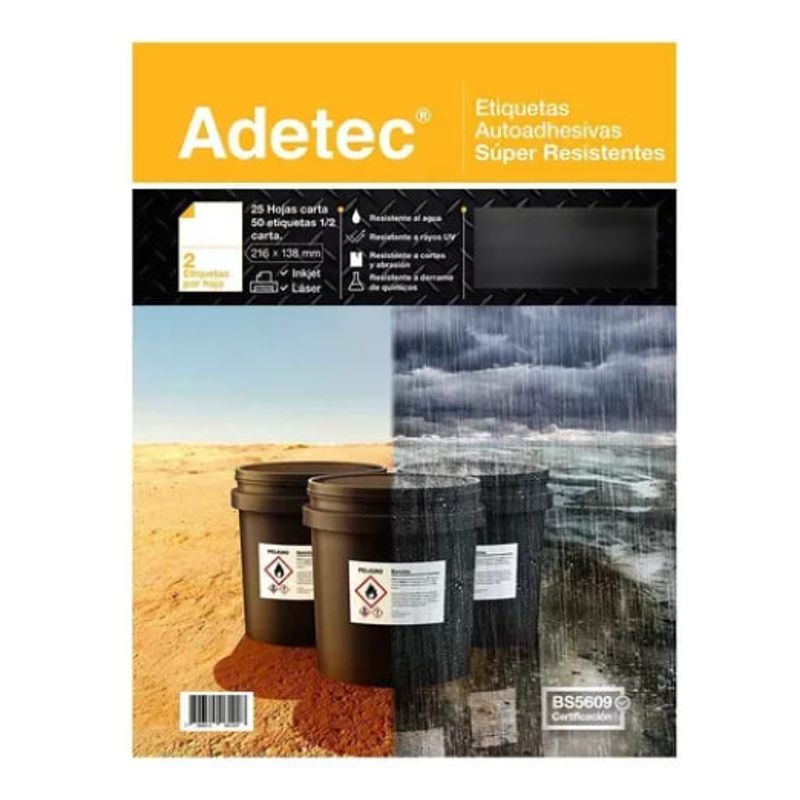 ADETEC - 50 Etiquetas Inkjet/laser Super Resistentes 216x138 mm