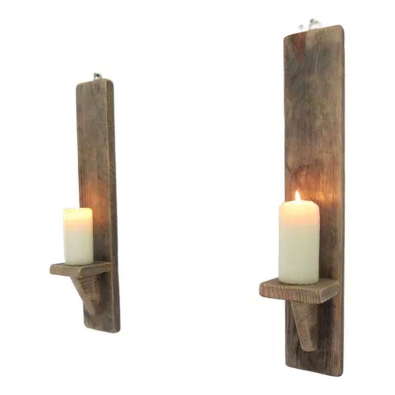 GENERICO - Dos Candelabros De Pared De Madera Rustico