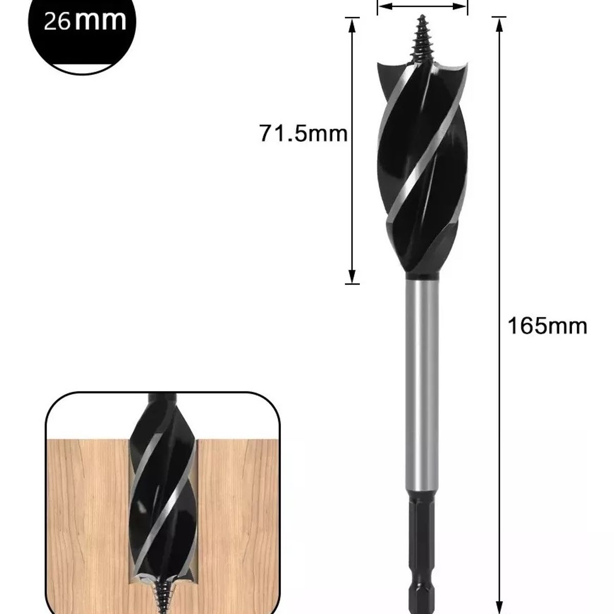 GENERICO - Broca Madera Vigas Helicoidal Vástago 6.35 MM   26 A 35 mm 5pcs