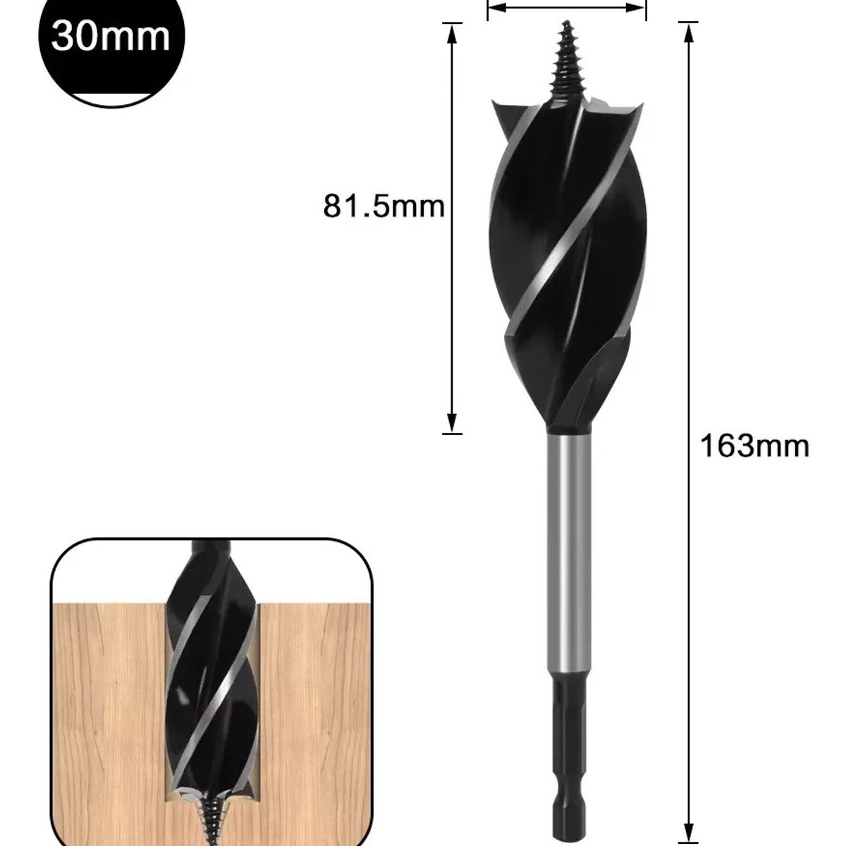 GENERICO - Broca Madera Vigas Helicoidal Vástago Taladro 1 pcs 30 mm