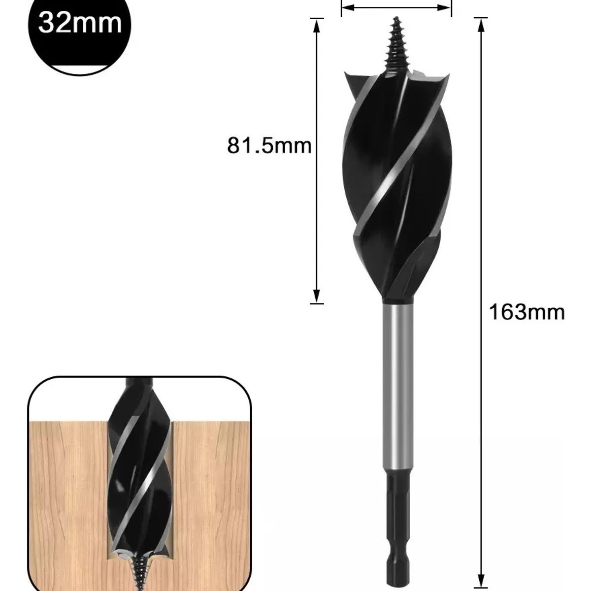 GENERICO - Broca Madera Vigas Helicoidal Vástago Taladro 1 pcs 32 mm