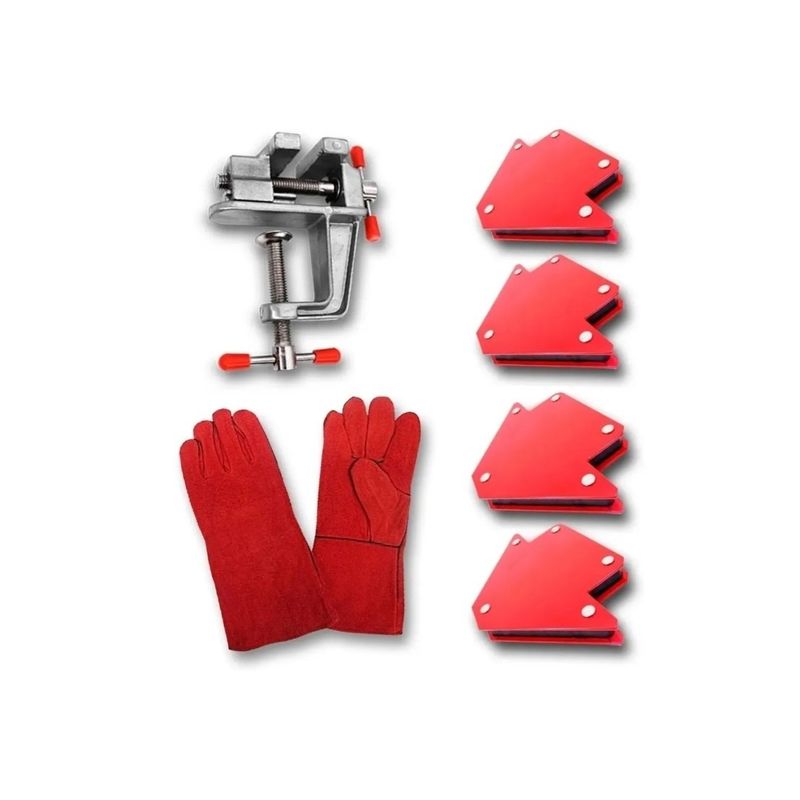 GENERICO - Pack 4 Escuadra Magnetica Soldar 25 L+ Mini Tornillo+ Guantes Rojo