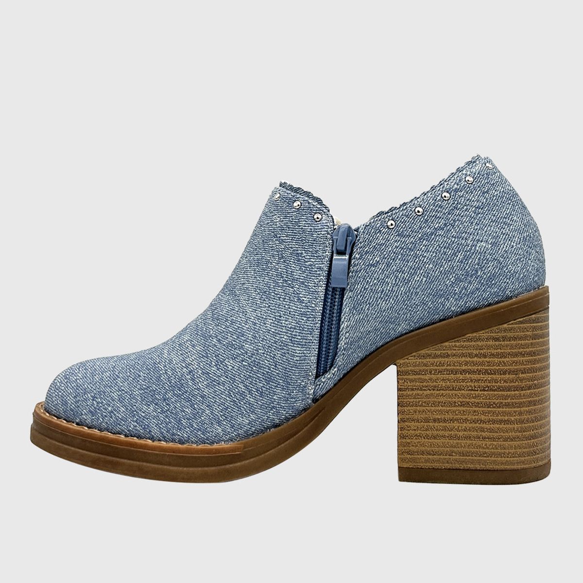 DINASTELLA - Botín para mujer con taco de 8 cm, cierre lateral y tachas