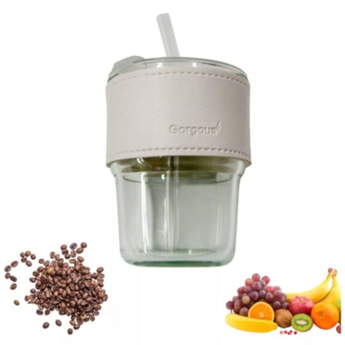 GENERICO - Vaso mug de vidrio con tapa hermética y bombilla 400ml  solo blanco