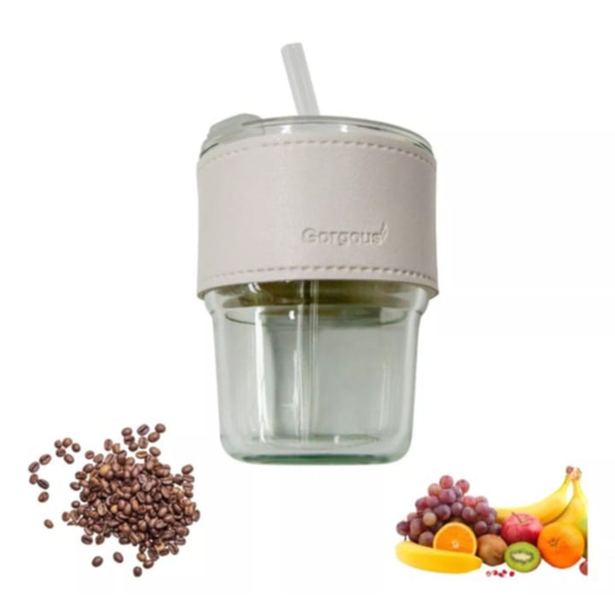 GENERICO - Vaso mug de vidrio con tapa hermética y bombilla 400ml  solo blanco