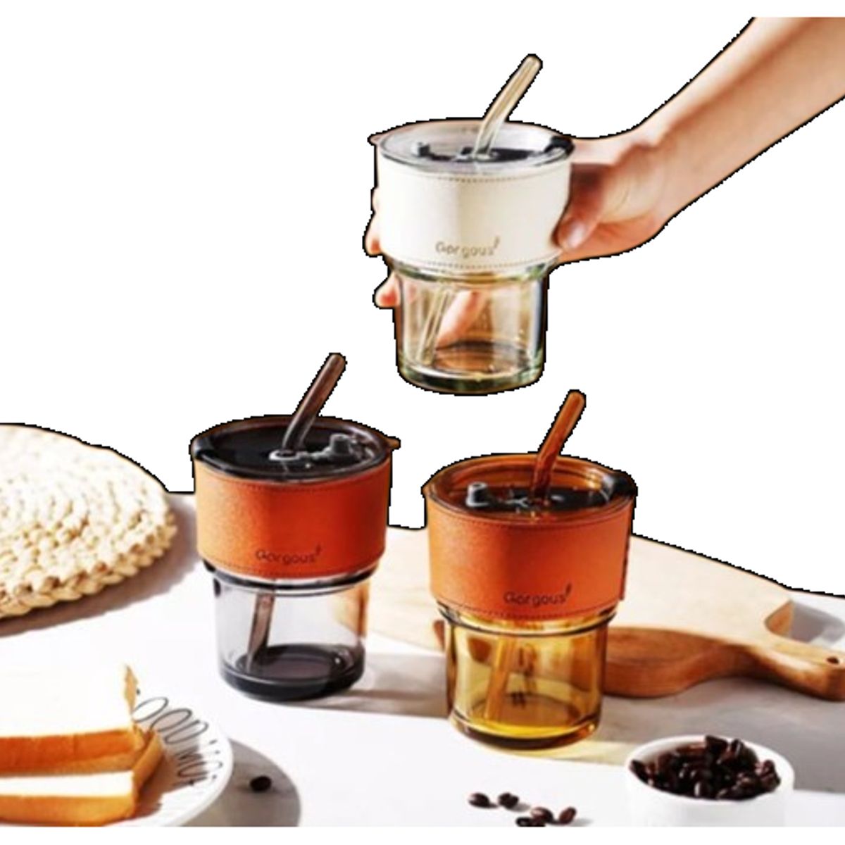 GENERICO - Vaso mug de vidrio con tapa hermética y bombilla 400ml  solo blanco