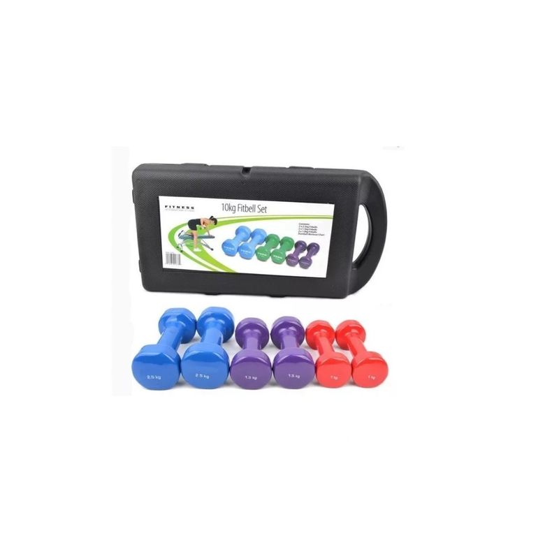 GENERICO - Maleta De 6 Mancuerna De Vinilo 10kg Colores Ejercicio Mix