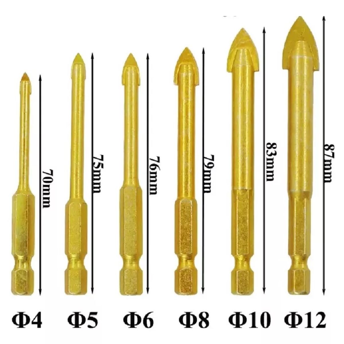 GENERICO - Set 6 Brocas Para Metal Concreto Vidrio Madera Mármol Hexagonal