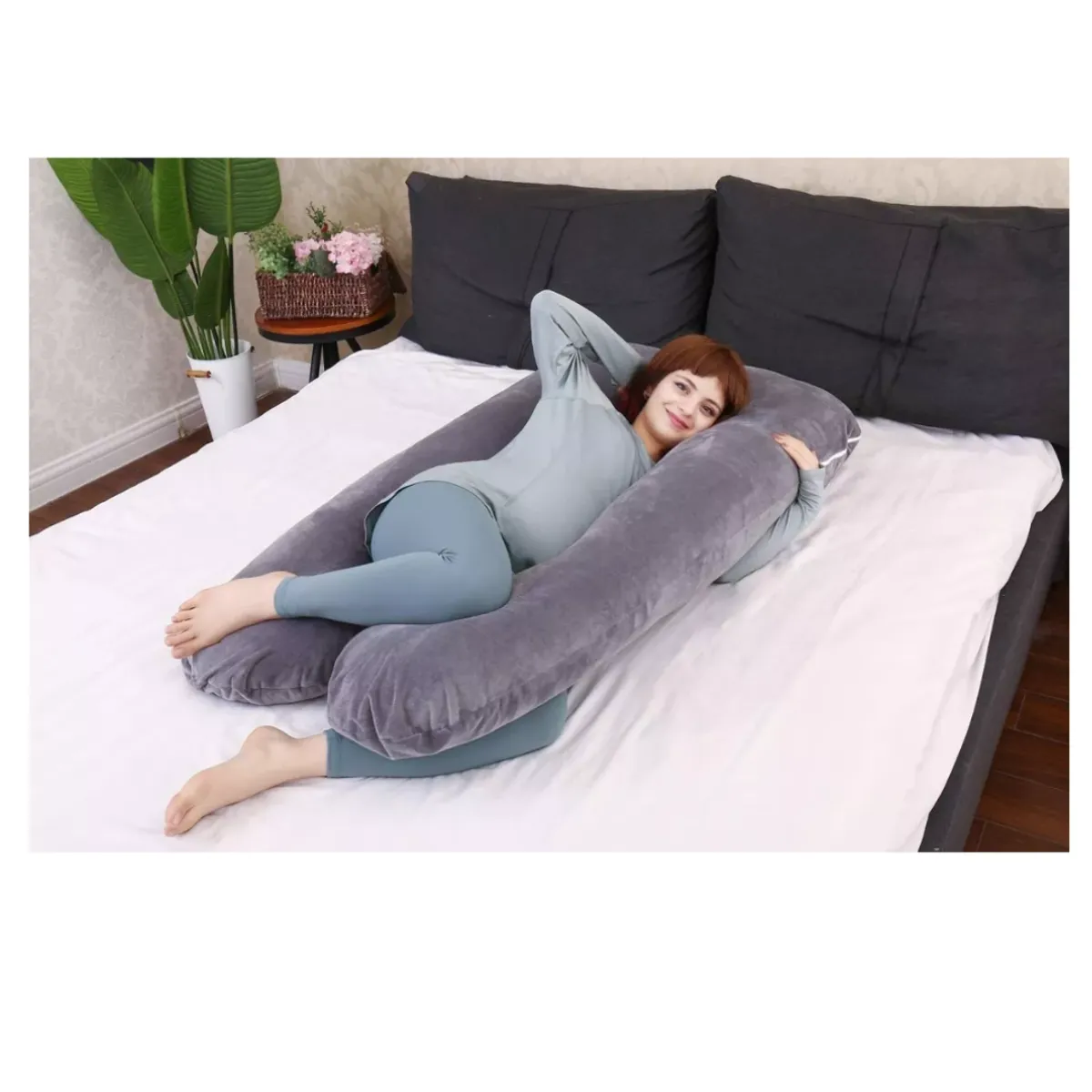 GENERICO - Cojin Almohada Maternal Con Funda Extra Suave Color Gris