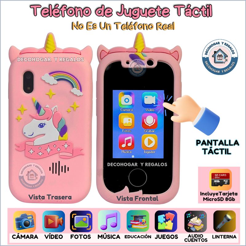 GENERICO - Teléfono de Juguete Táctil con Cámara para Niños Recargable
