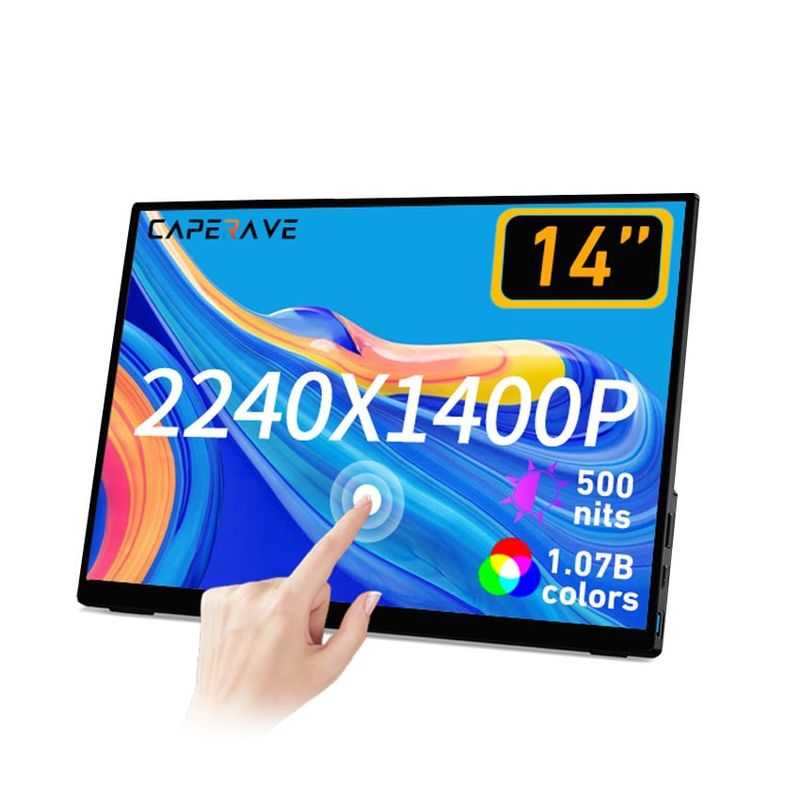 CAPERAVE - Monitor portátil con pantalla táctil 2K de 14 pulgadas
