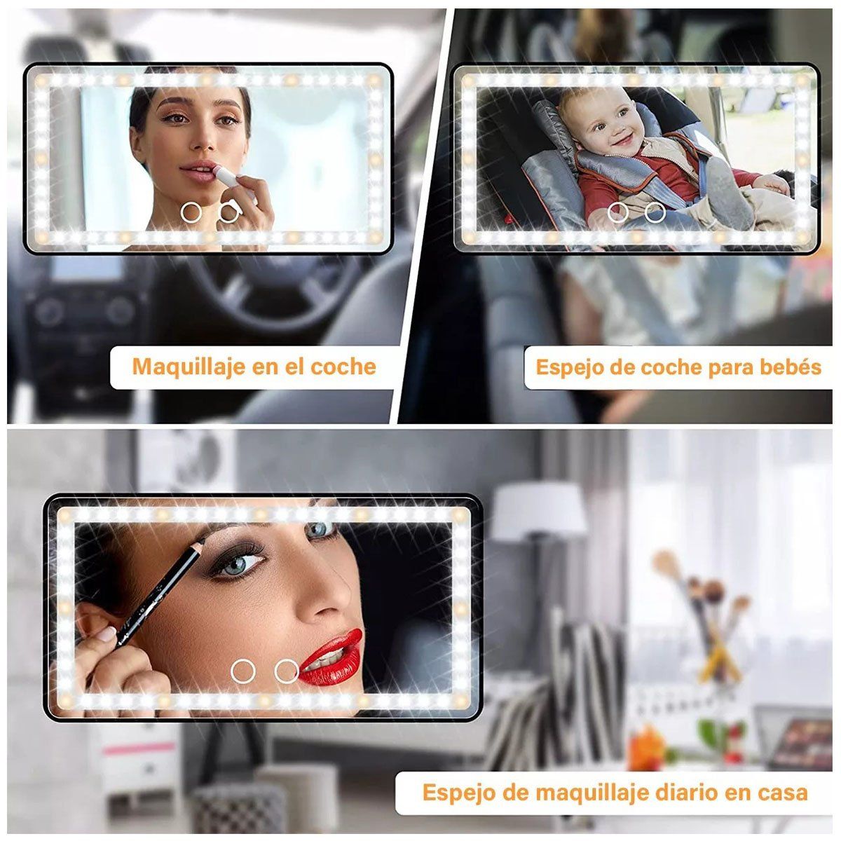 TNAKIEX - Espejo De Maquillaje De Visera De Coche Con Luz Recargable