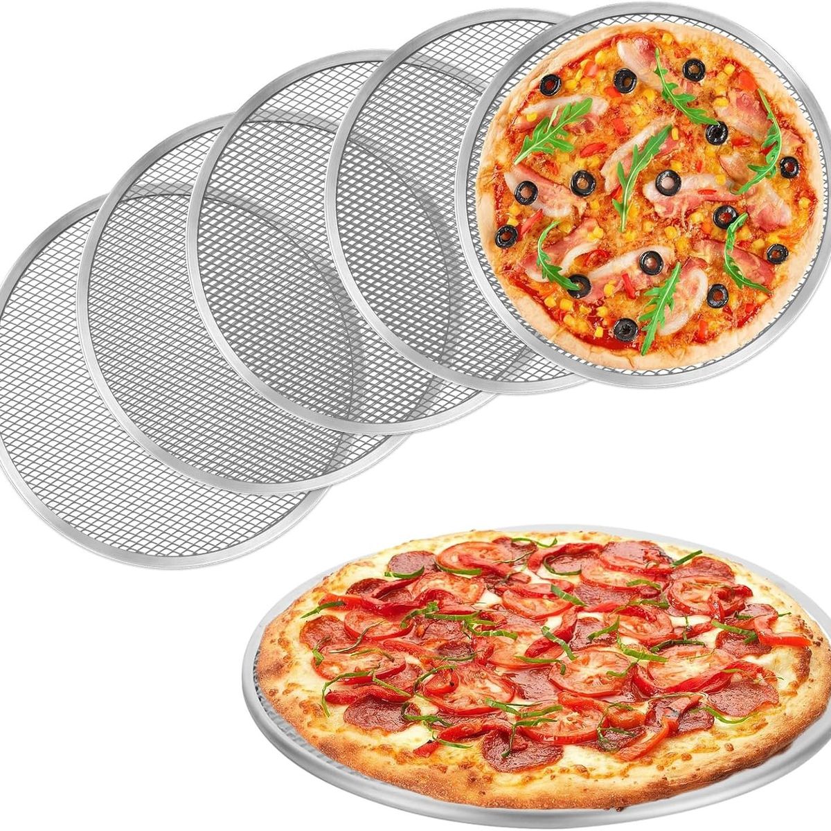 KUANGYE - 5 Piezas Rejilla Pizza Aluminio 38 Cm, Malla Hornear Pizza