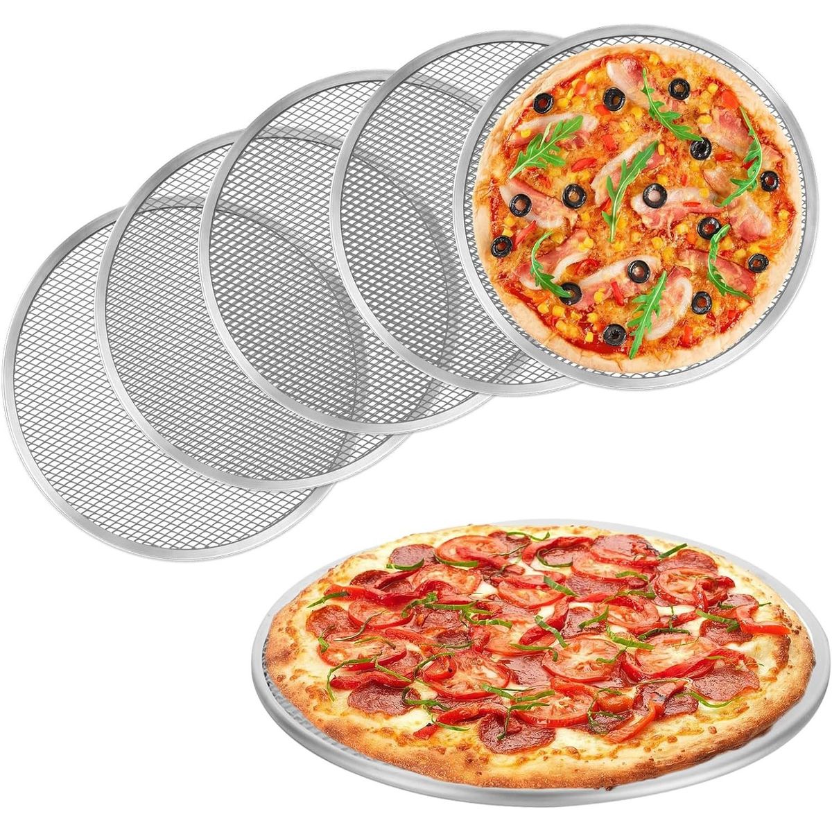 KUANGYE - 5 Piezas Rejilla Pizza Aluminio 38 Cm, Malla Hornear Pizza