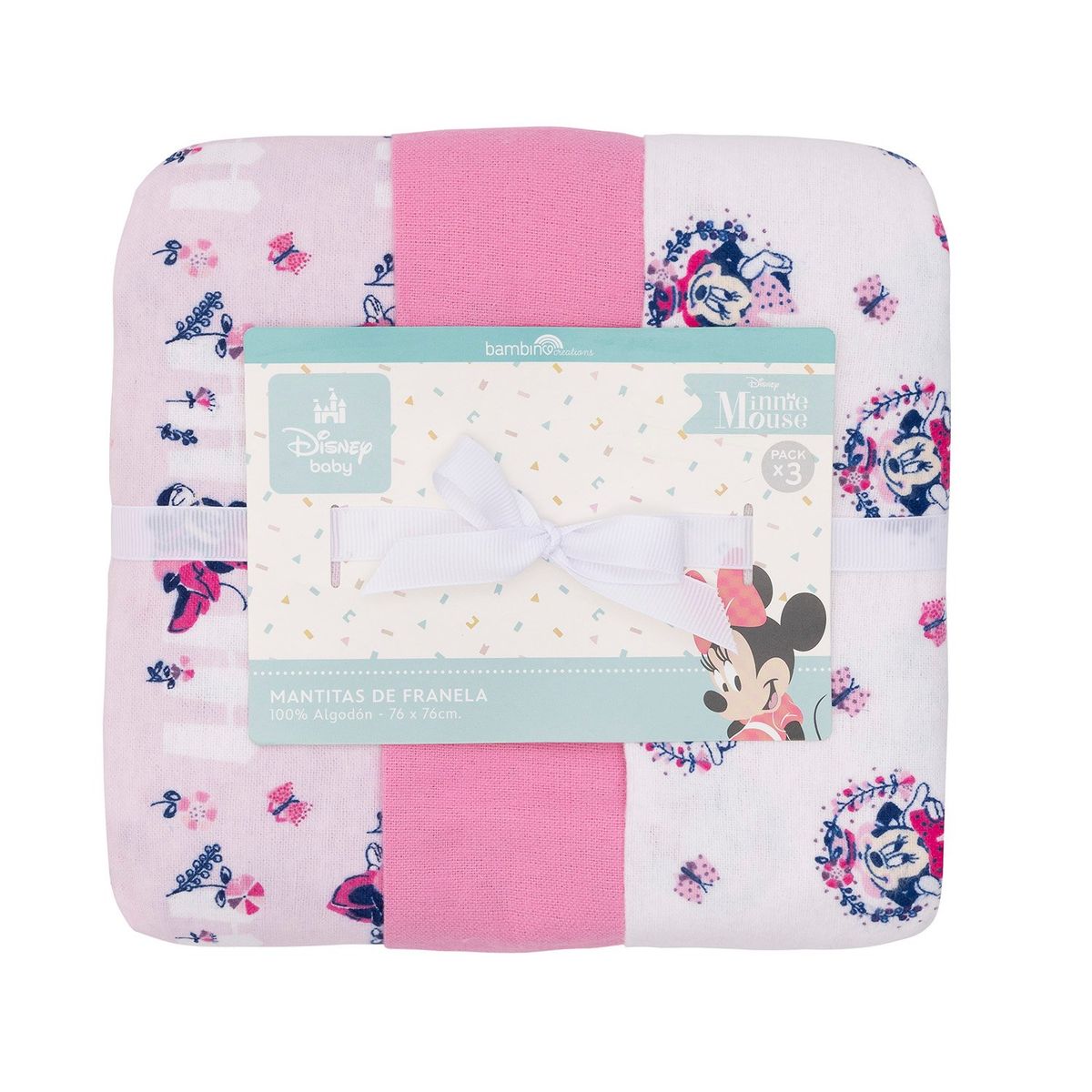 BAMBINO - Set 3 Mantita Franela Fucsia Minnie Flores Niña