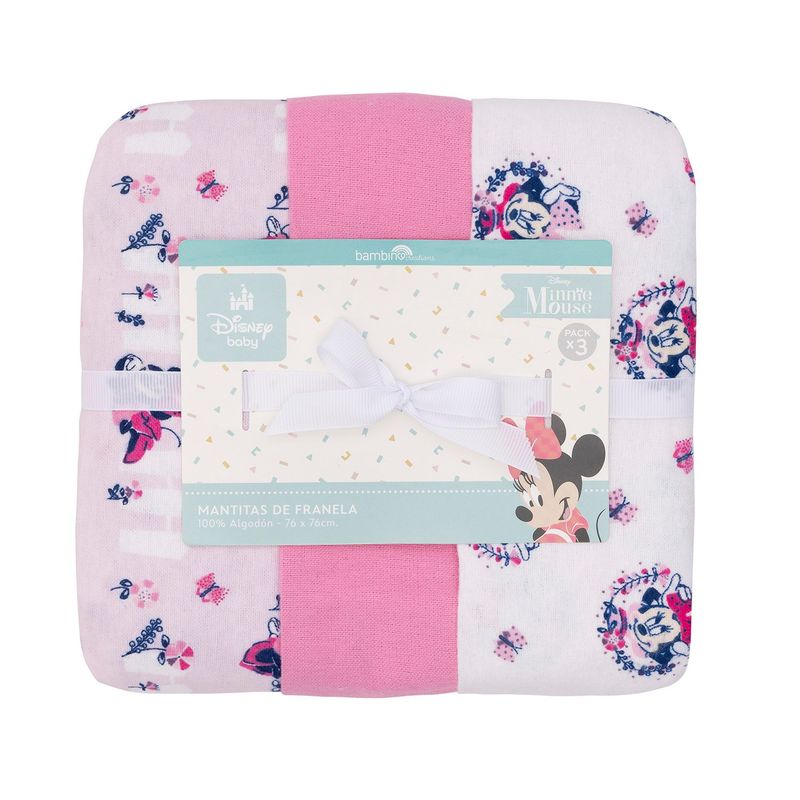 BAMBINO - Set 3 Mantita Franela Fucsia Minnie Flores Niña