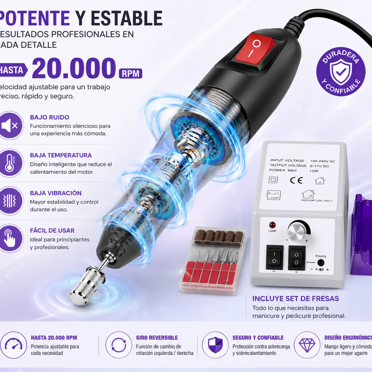 GENERICO - Maquina Torno Uñas Manicure Pedicure Pulidor Eléctrico