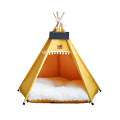 GENERICO - Cama Carpa Tipi Para Mascotas Estilo Boho-Nordico Mostaza