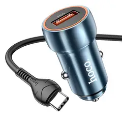 FACTORYTECH - Cargador Auto Con Cable Tipo C Azul QC3 Hoco Z46