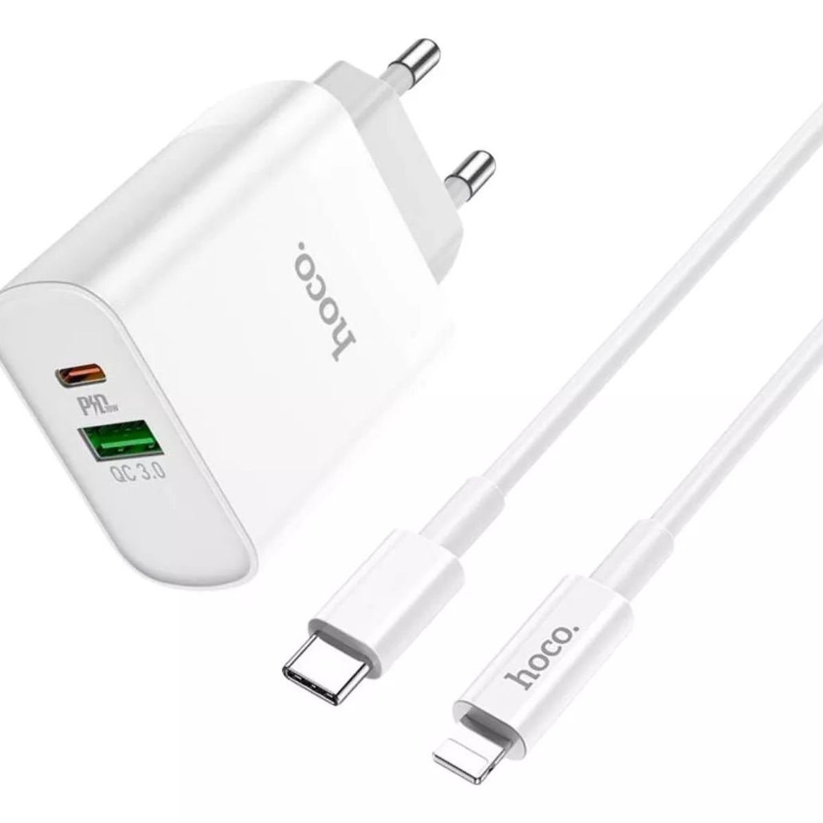FACTORYTECH - Cargador Carga Rápida Dual PD 20W Cable Lightning Hoco C80A