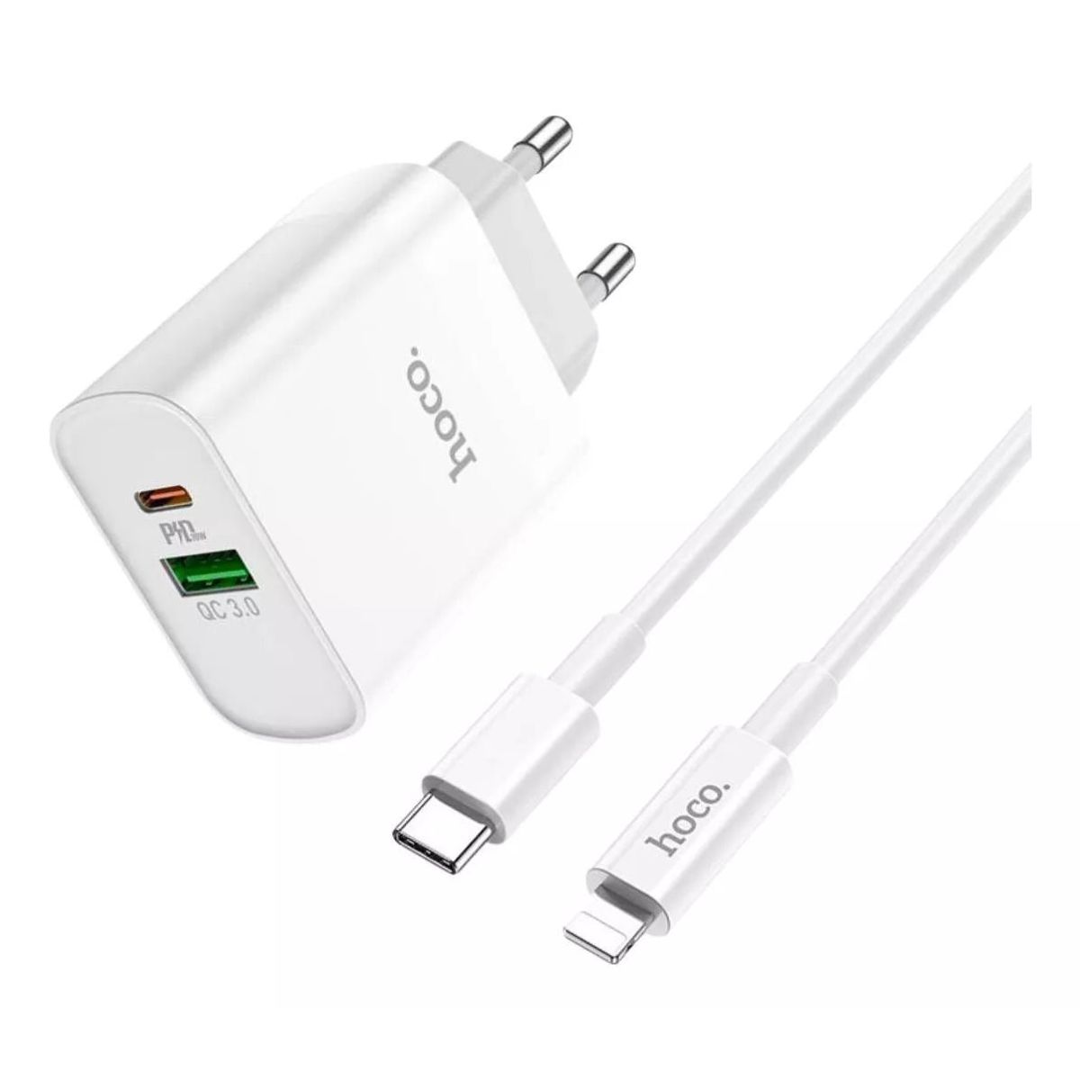 FACTORYTECH - Cargador Carga Rápida Dual PD 20W Cable Lightning Hoco C80A