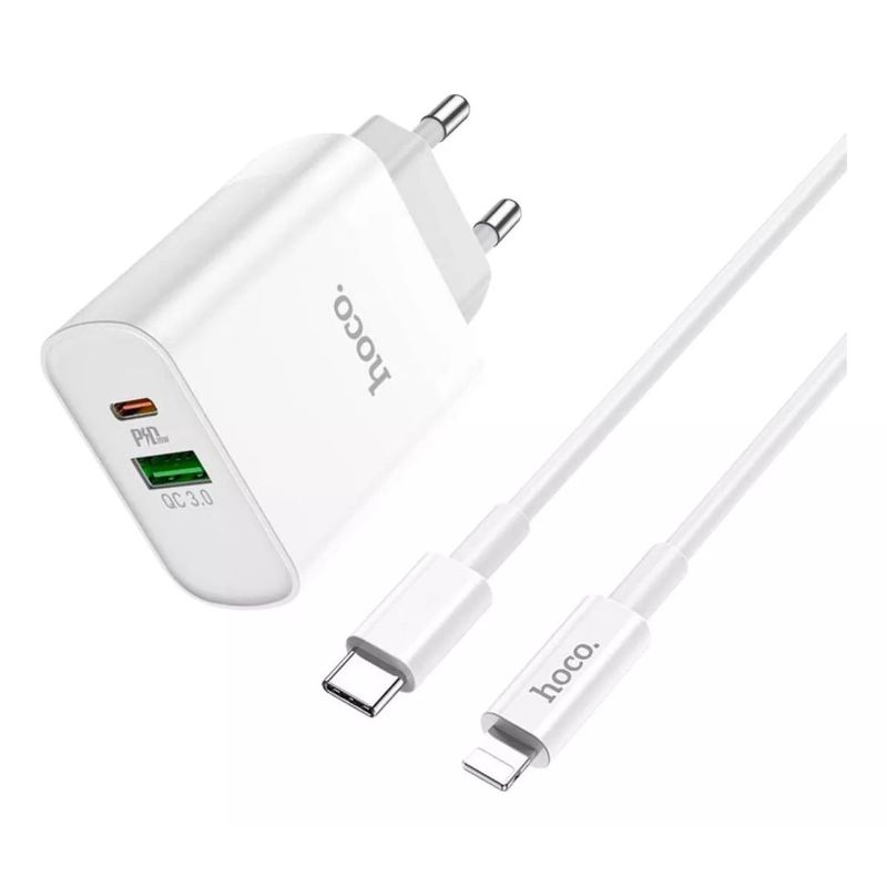 FACTORYTECH - Cargador Carga Rápida Dual PD 20W Cable Lightning Hoco C80A