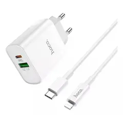 FACTORYTECH - Cargador Carga Rápida Dual PD 20W Cable Lightning Hoco C80A