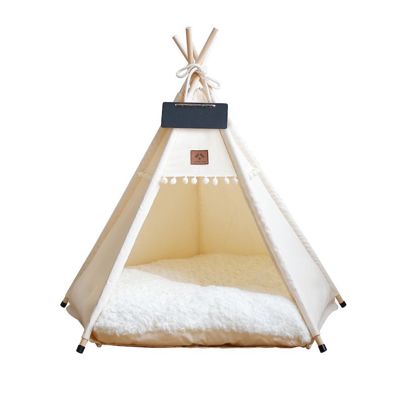 GENERICO - Cama Carpa Tipi Para Mascotas Estilo Boho-Nordico Crema