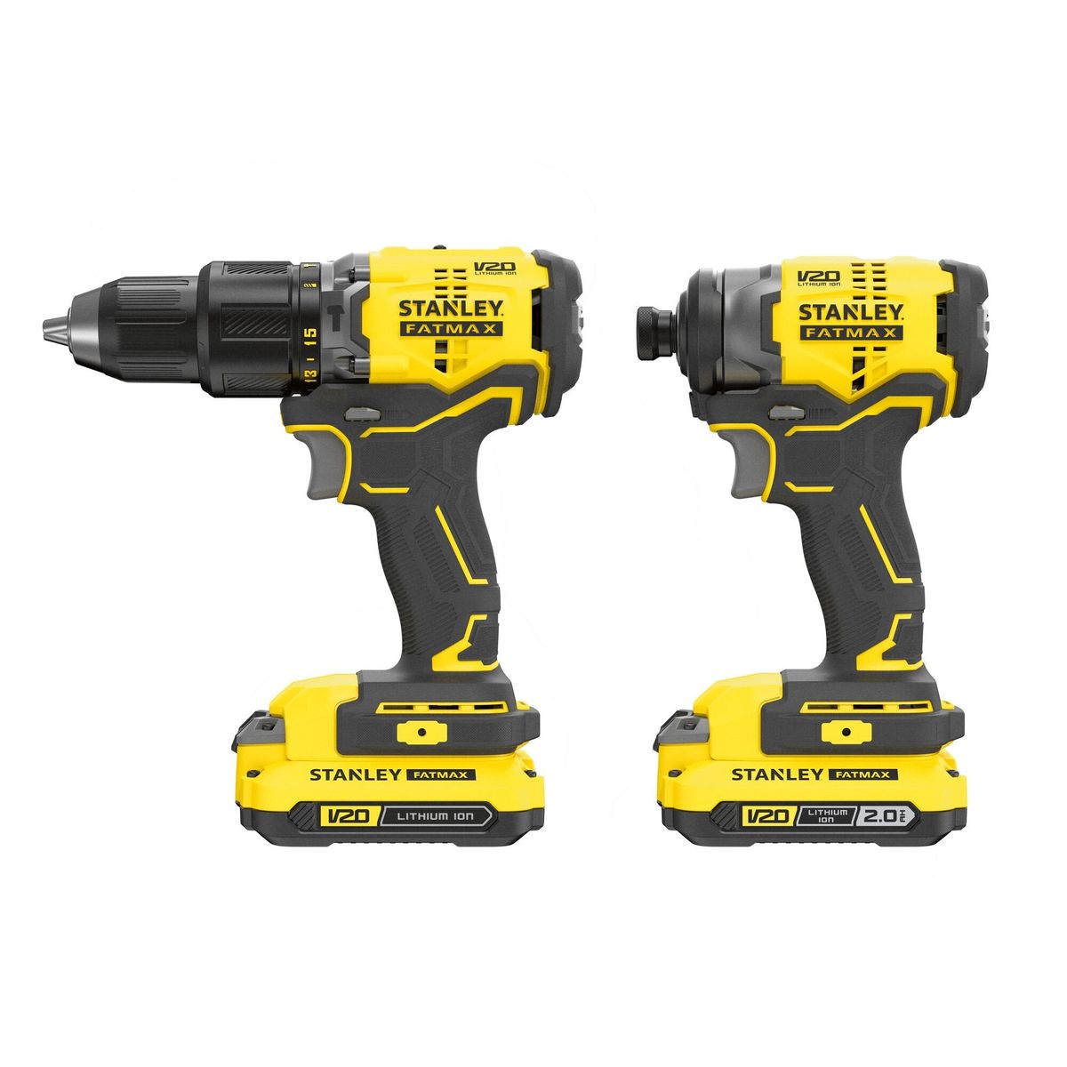 STANLEY - Kit taladro percutor 13mm+atornillador 20V+2 bateríasSTANLEY