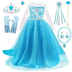 GENERICO - Niñas Princesa de Hielo Azul y Blanco Juego de Disfraces de Halloween 150cm