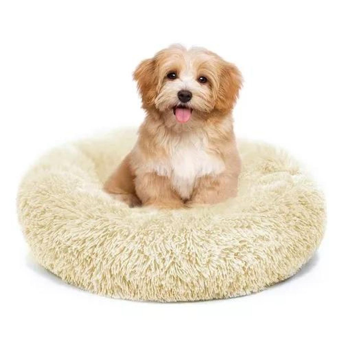 GENERICO - Cama antiestrés felpa peluda para mascotas 40 cm beige