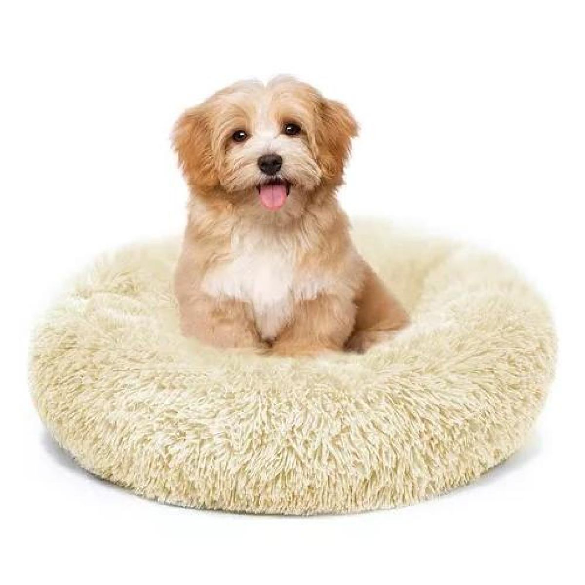 GENERICO - Cama antiestrés felpa peluda para mascotas 40 cm beige