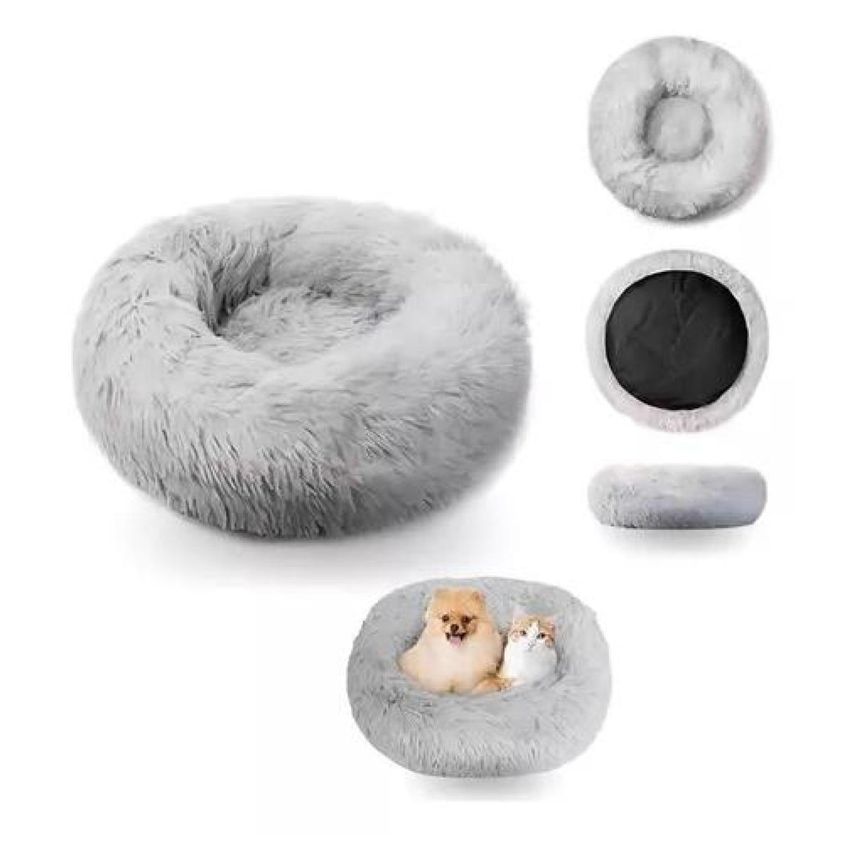 GENERICO - Cama antiestrés de felpa suave para mascotas 70 cm gris