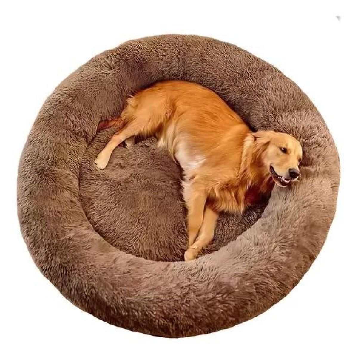 GENERICO - Cama antiestrés peluda para perros y gatos 70 cm marrón