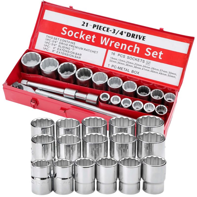 GENERICO - Juego Caja Set Dados 3/4 Profesional 21 Piezas Camion Auto