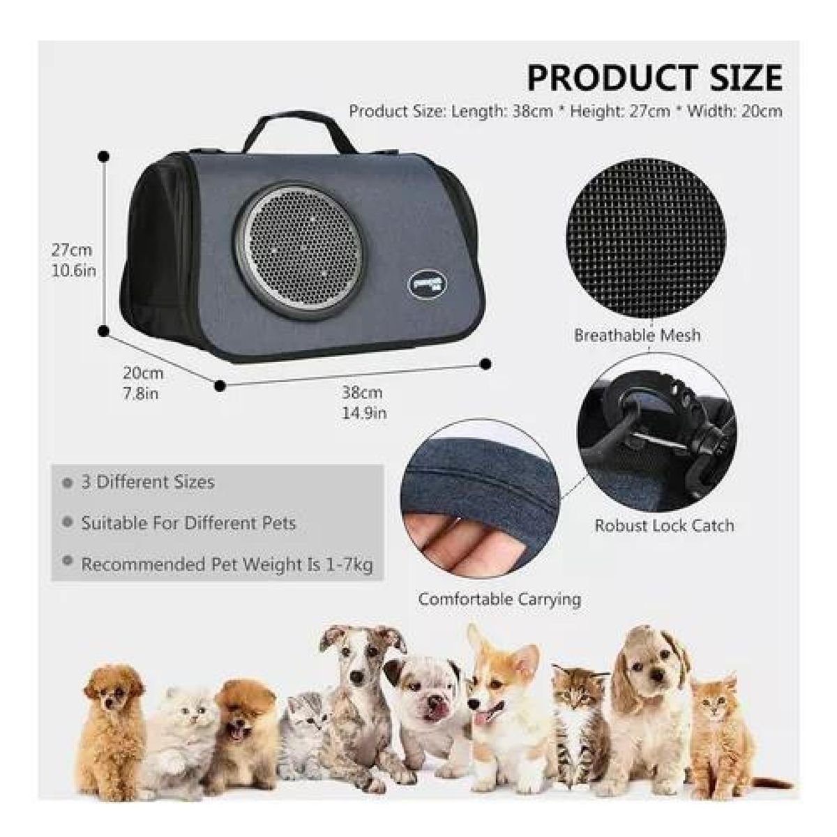 GENERICO - Bolso de transporte cápsula para mascotas  gris