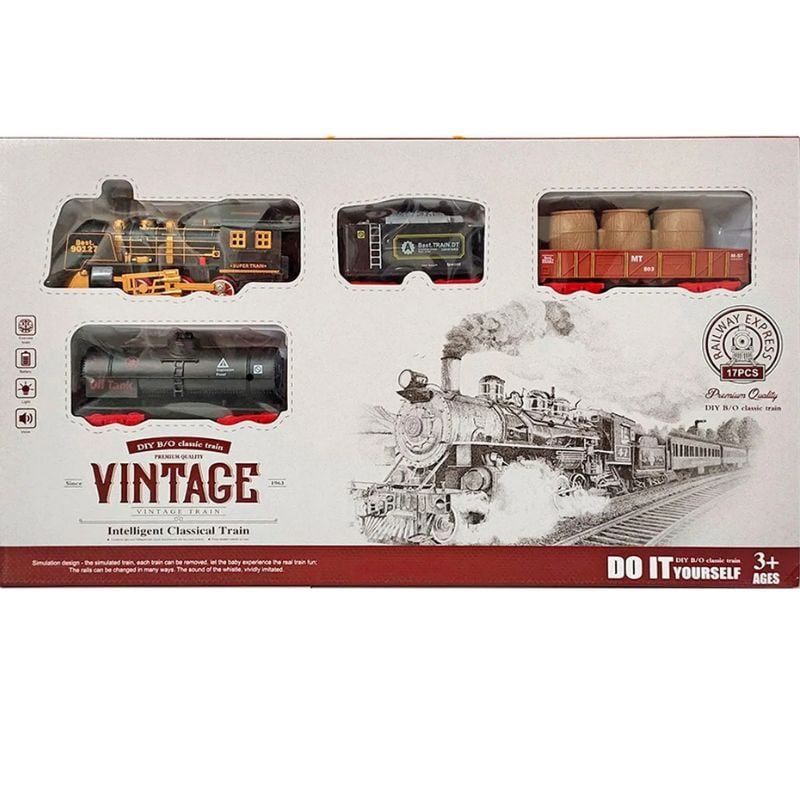 SM - Tren Locomotora Juguete Vintage  Luz y Sonido - Blanco
