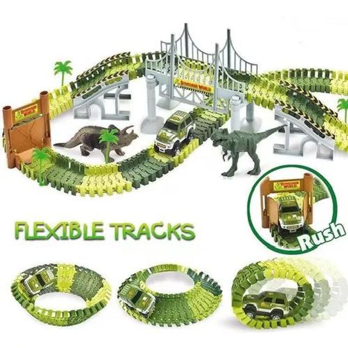 GENERICO - Pista de autos 142 piezas autopista flexible dinosaurio
