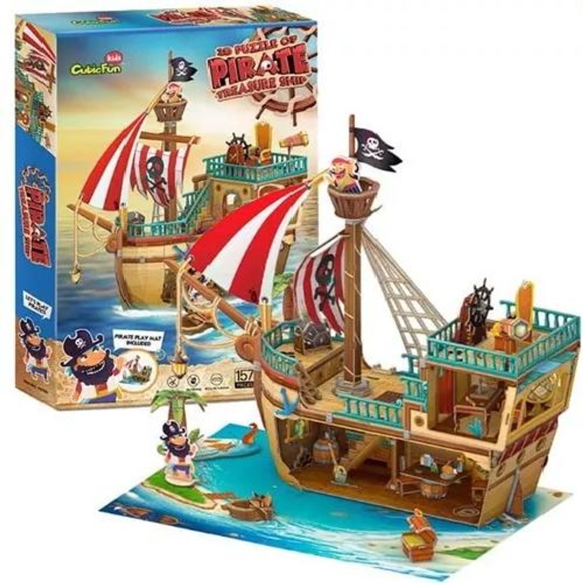 GENERICO - Puzzle 3D barco pirata tesoro 157 piezas multicolor