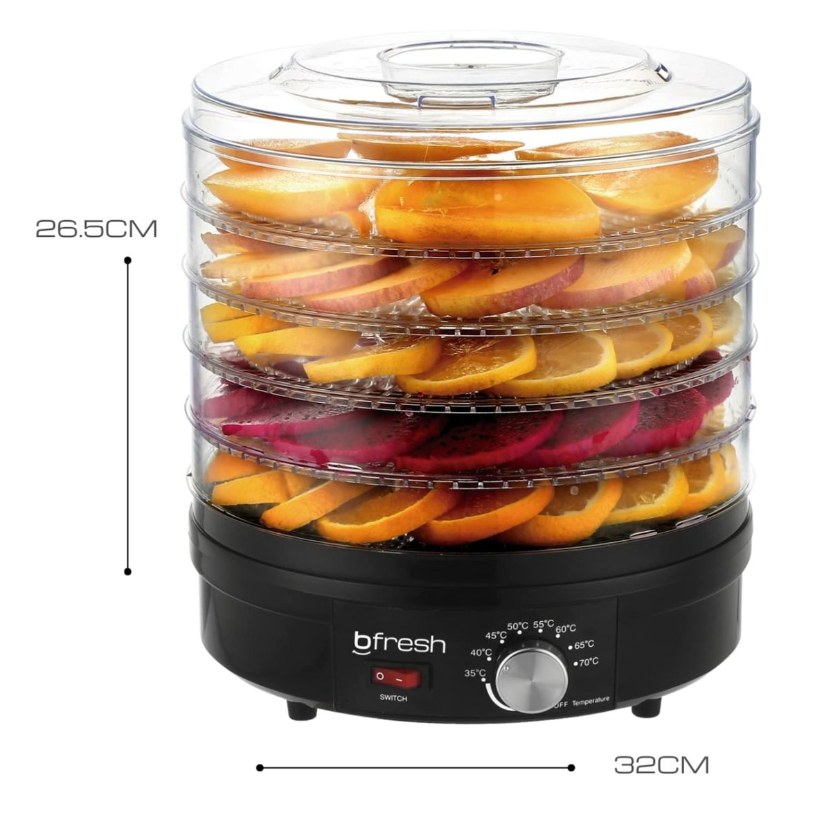 B FRESH - Deshidratador de frutas y alimentos Dry Fit Negro
