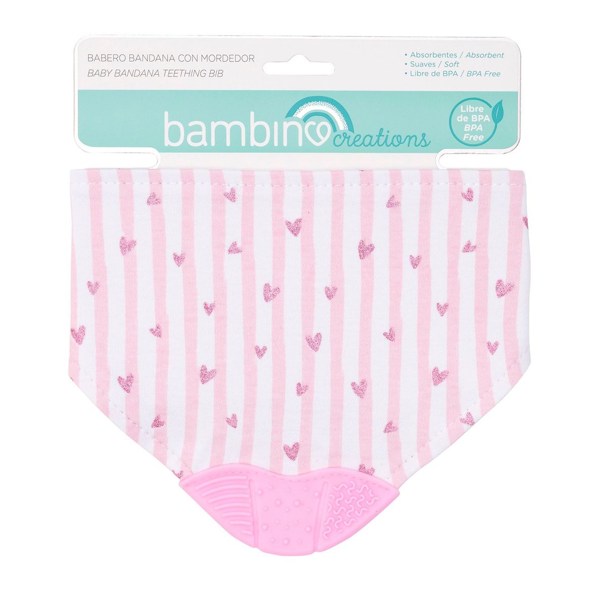BAMBINO - Babero Mordedor Bambino Blanco Corazones Niña