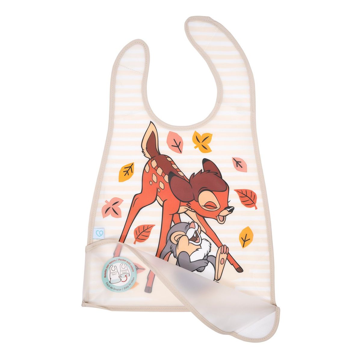 BAMBINO - Babero De Alimentacion Beige Bambi Unisex Con Lineas