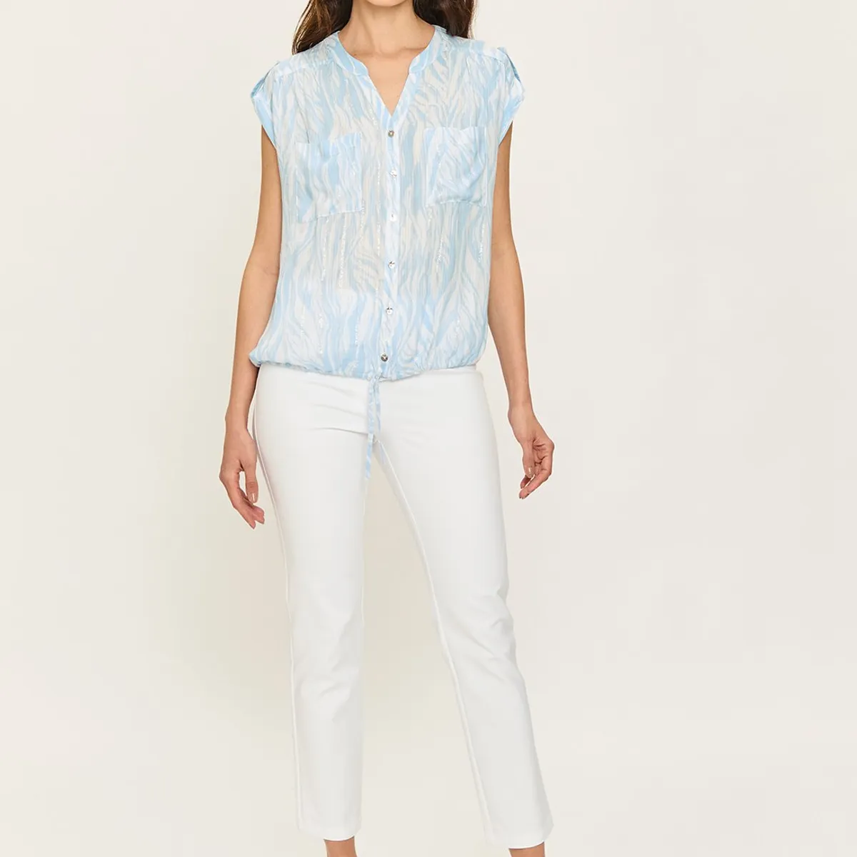 ASH - Blusa Manga Corta Crudo Mujer Ash