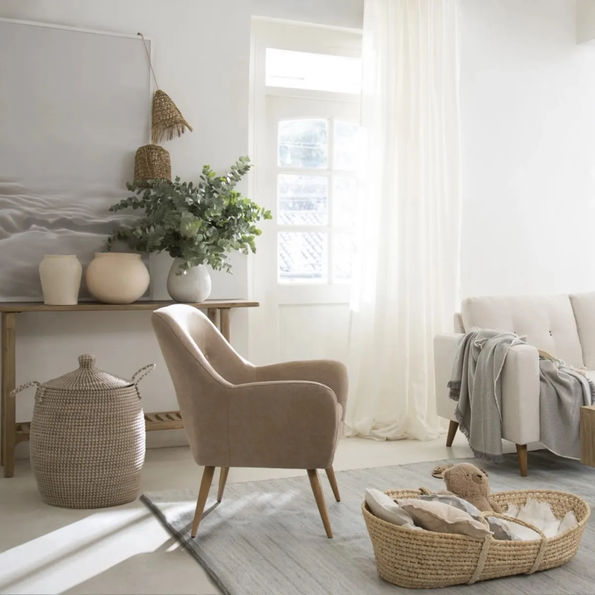 ROSEN - Poltrona Rosen Bartolo Pata Metálica Tela Taupe Claro