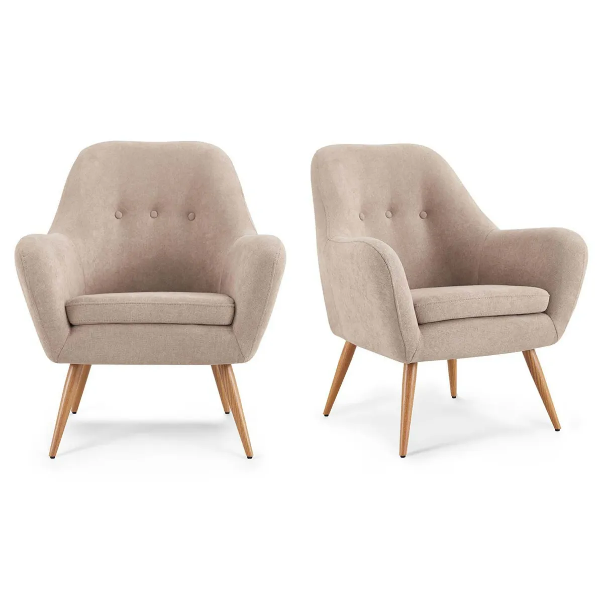 ROSEN - Kit 2 Poltronas Rosen Bartolo Pata Metálica Tela Taupe Claro