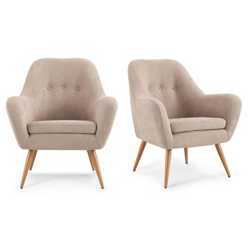 ROSEN - Kit 2 Poltronas Rosen Bartolo Pata Metálica Tela Taupe Claro