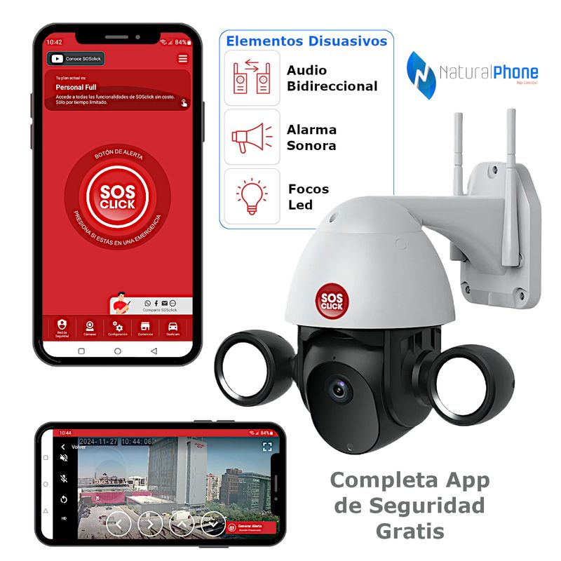 GENERICO - Cámara wifi DOMO Monitoreo Audio Disuasivo SOSCAM con App SOSCLICK