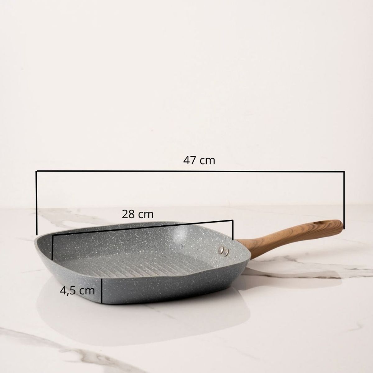 GENERICO - Sartén cuadrado 28 cm antiadherente de cerámica Linea Marmolada Bifera