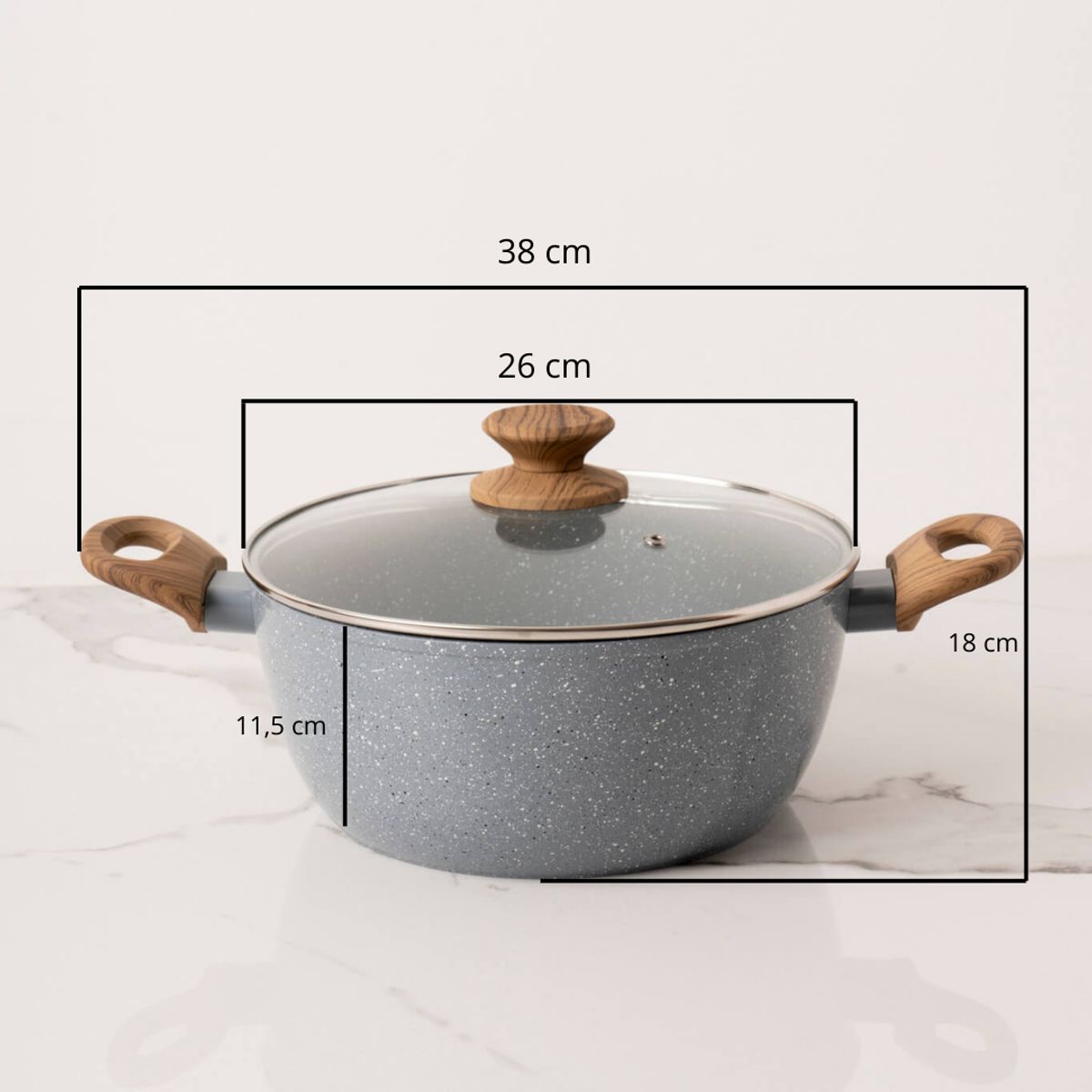 GENERICO - Cacerola olla 26 cm antiadherente de ceramica con tapa Linea Marmolada