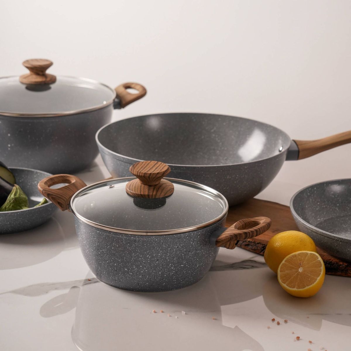 GENERICO - Cacerola 24 cm olla antiadherente de cerámica con tapa Linea Marmolada